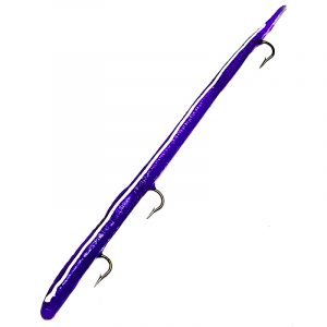 3 hook worm pre rigged soft plastic worm lure purple white stripe