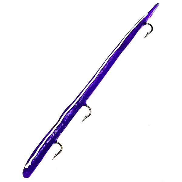 3 hook worm pre rigged soft plastic worm lure purple white stripe