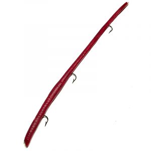 9" pre rigged rubber worm for bass fishing with three hooks color red bug