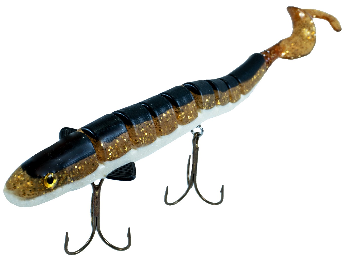 fall musky fishing lures Mini D 6 Soft Swimbait 6 oz weight for fast dives and strong pulls 150 lb braided Kevlar internal rig Two 6/0 Mustad treble hooks Hitch Early Fall Topwater Tactics for