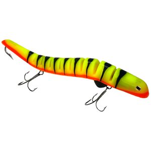 big rubber bait for muskie segmented fishing lure for musky fishing. 11" 6 ounce color fire tiger