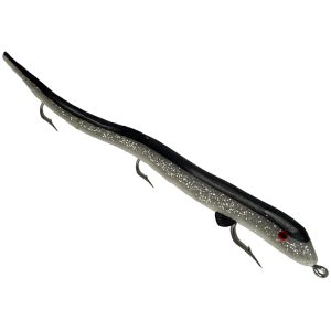 river lures for pike and muskie. 13" fishing lure with fins shaped like an eel.
