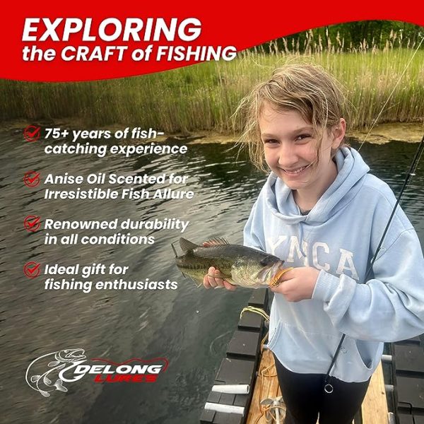 young girl with largemouth bass caught with a tadpole pre-rigged fishing lure