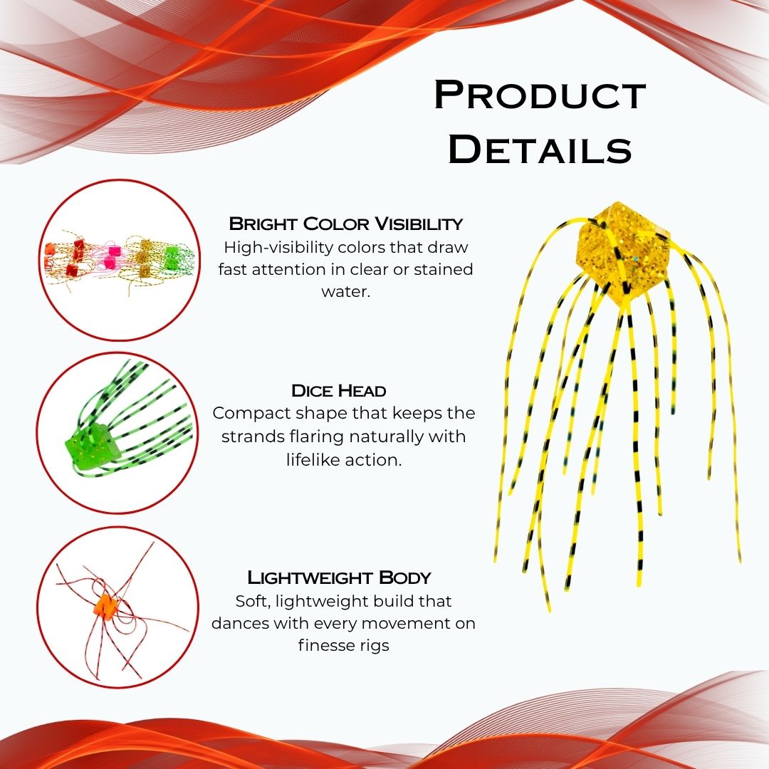 KILR Fuzzy Dice Bait product details showing colors, head shape, and body design.