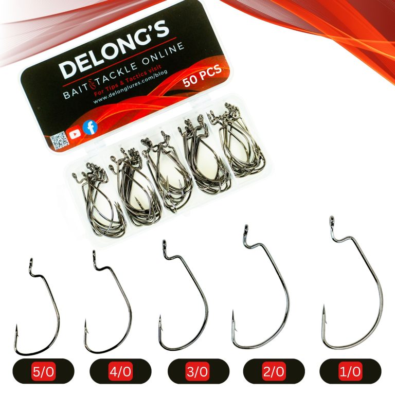 DeLong Offset Worm Hooks Multi-Pack – Assorted Sizes in Hard Case