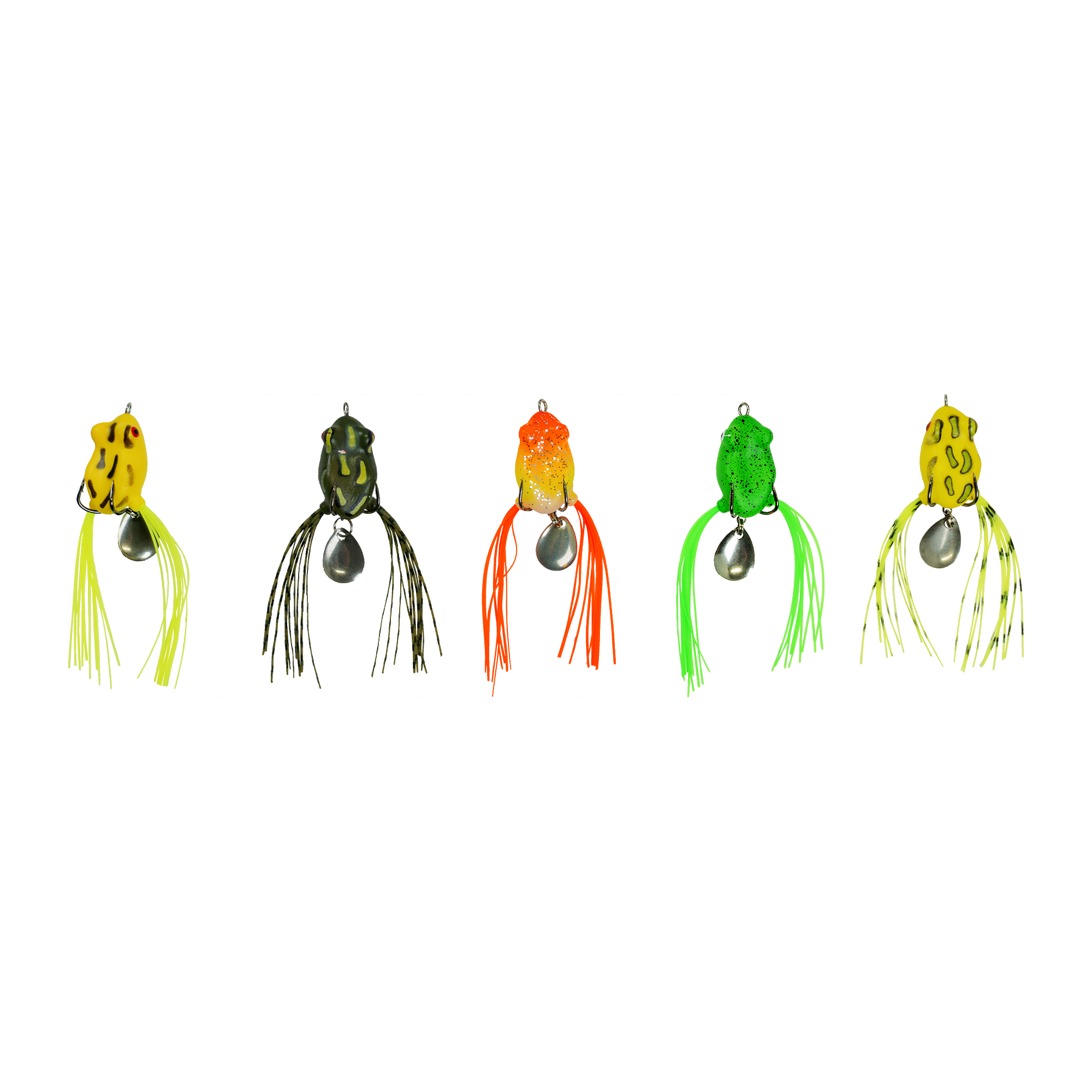 Small Bladed Topwater Frog 5-pack variety with rear blades and skirted legs