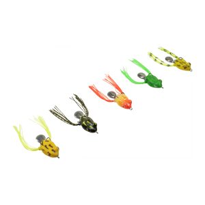 Bladed skirted topwater frog lures in multiple colors with hard case for bass fishing