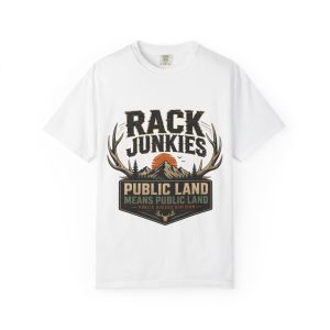 Rack Junkies public land shirt with antler artwork hunting outdoors tee